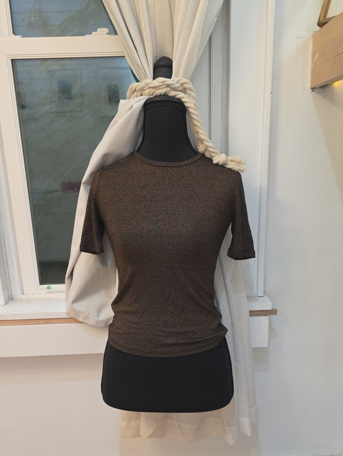Forever 21 Shimmery Brown Short-Sleeve Crewneck Top